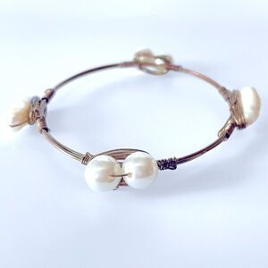 Freshwater Pearl Wire Wrapped Bangle Bracelet
